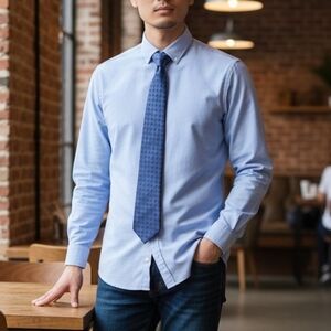 Donna Karan Blue Geometric Italian Silk Tie